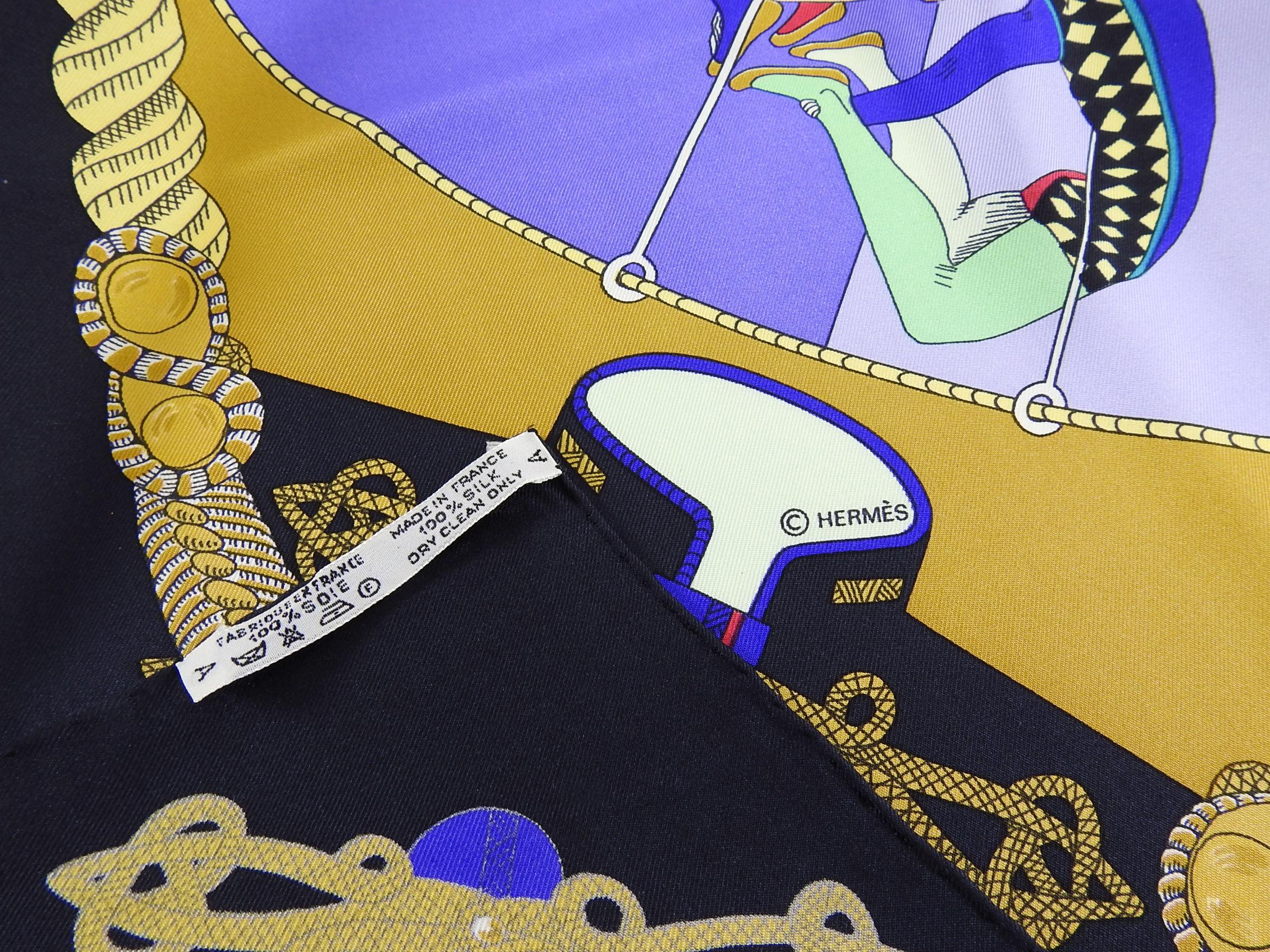 Gray Hermes Circus Black and Purple 90cm Silk Scarf