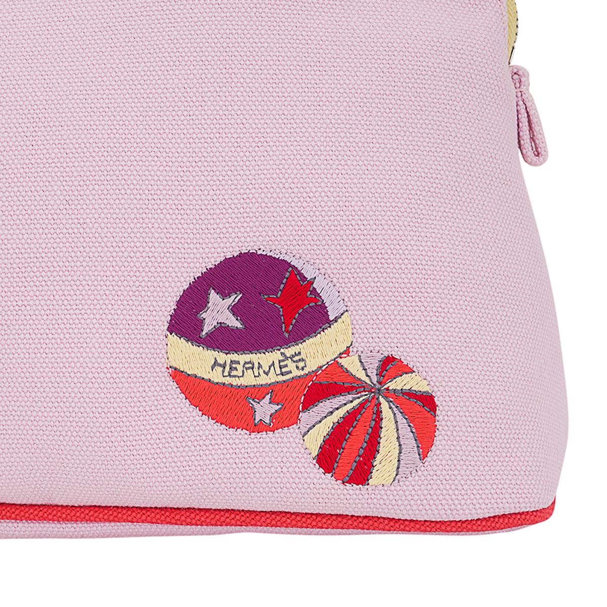 Hermes Circus Bolide Travel Case Pale Pink Embroidered In New Condition For Sale In Miami, FL