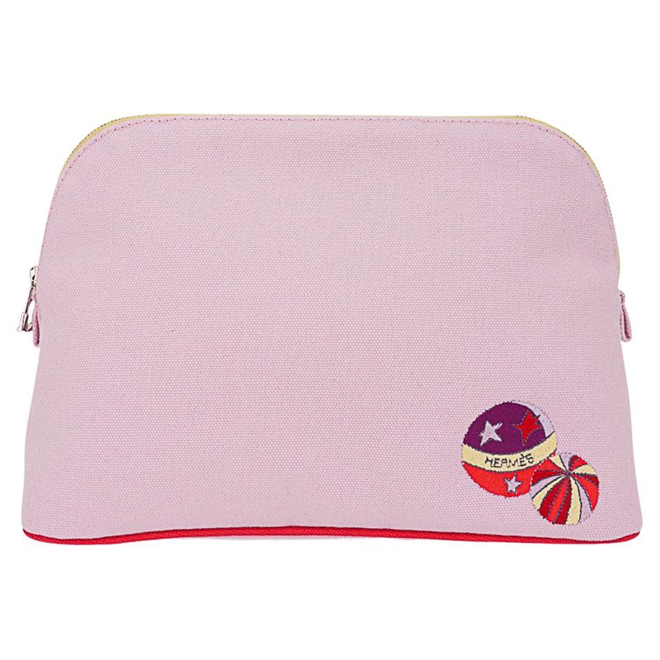 Hermes Circus Bolide Travel Case Pale Pink Embroidered For Sale