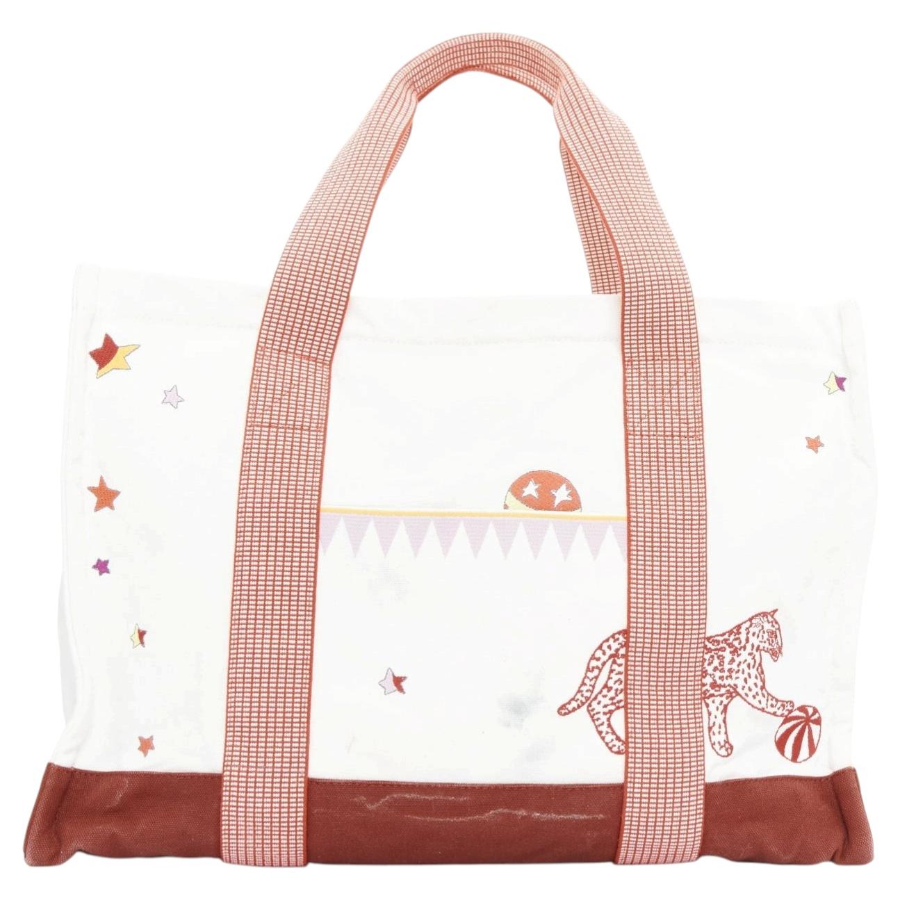 HERMES Circus Nappy Bag rosso bianco ricamato in cotone canvas tote bag set asciugamani in vendita