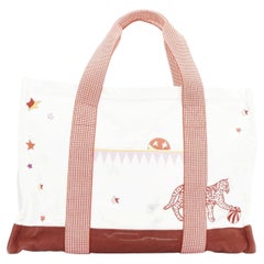 HERMES Circus Nappy Bag red white embroidered cotton canvas tote bag towel set