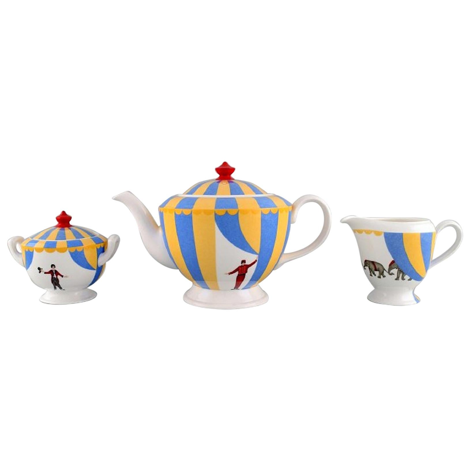 Hermès Circus Tea Service, Porcelain Teapot, Cream Jug and Sugar Bowl