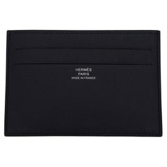 Hermes Citizen Twill Card Holder Black with Polka Dot Printed Silk Lining