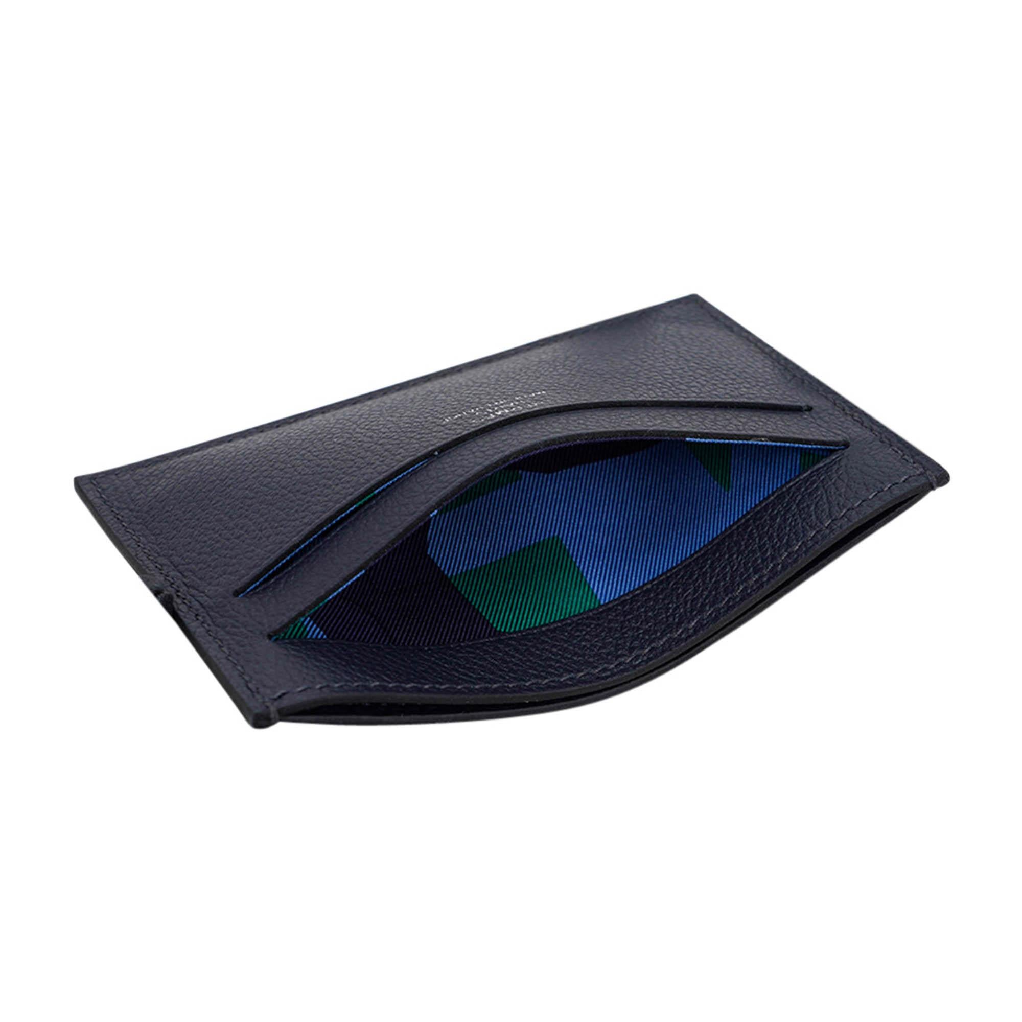 Hermes Citizen Twill Card Holder Blue Nuit with Printed Silk Lining In New Condition In Miami, FL