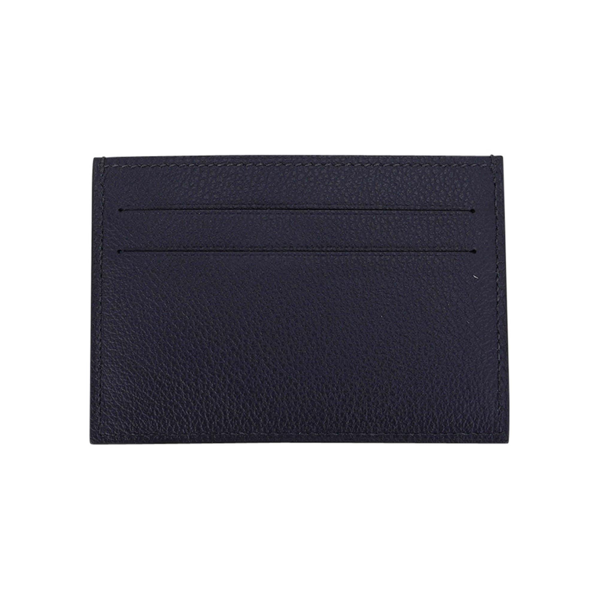 Men's Hermes Citizen Twill Card Holder Blue Nuit with Printed Silk Lining