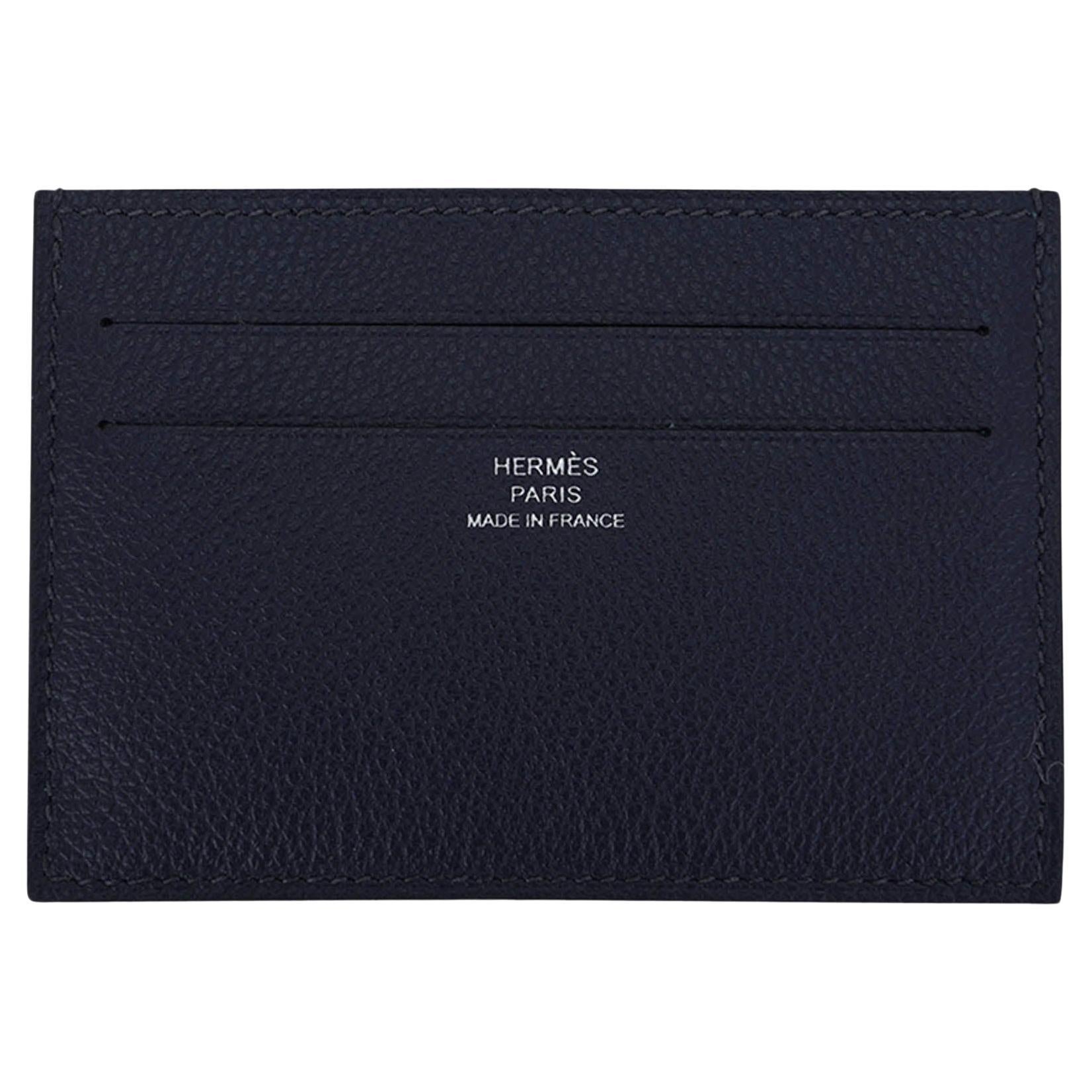 Hermes Citizen Twill Card Holder Blue Nuit with Printed Silk Lining