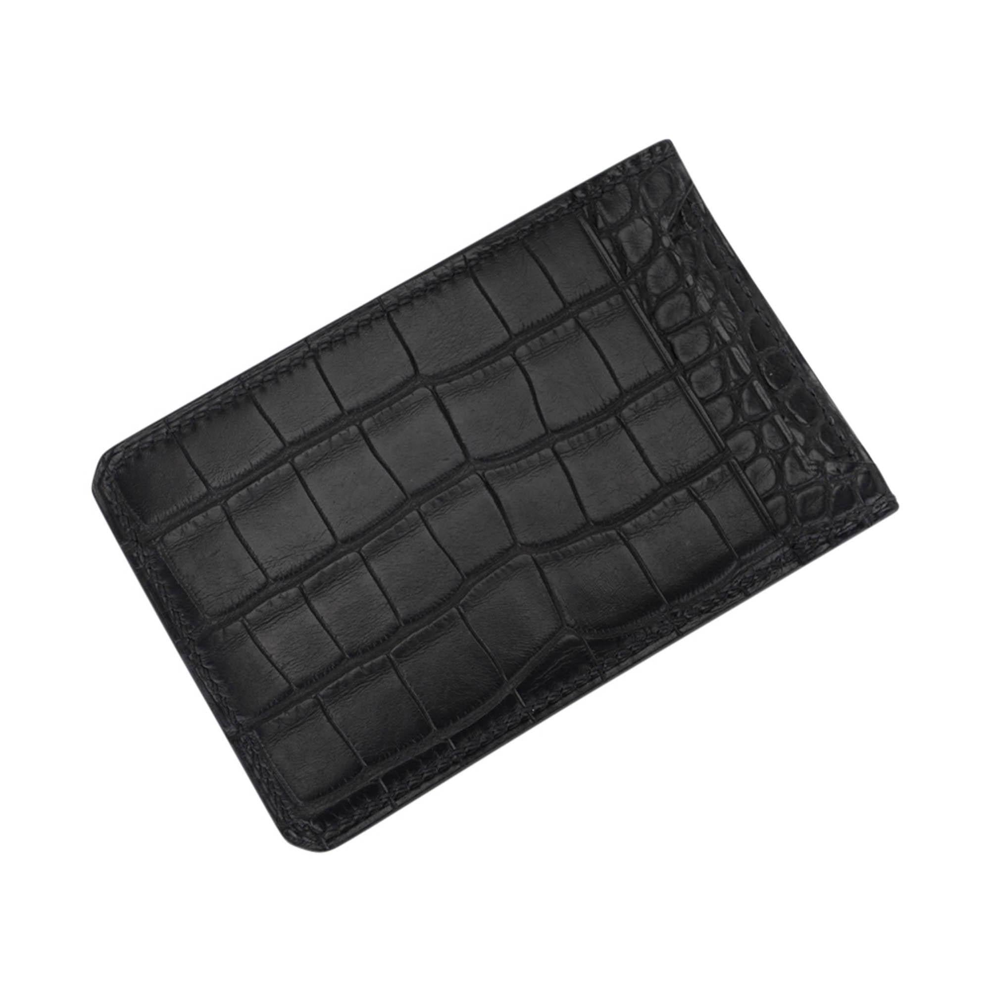Men's Hermes City 4CC Card Holder Black Matte Alligator For Sale