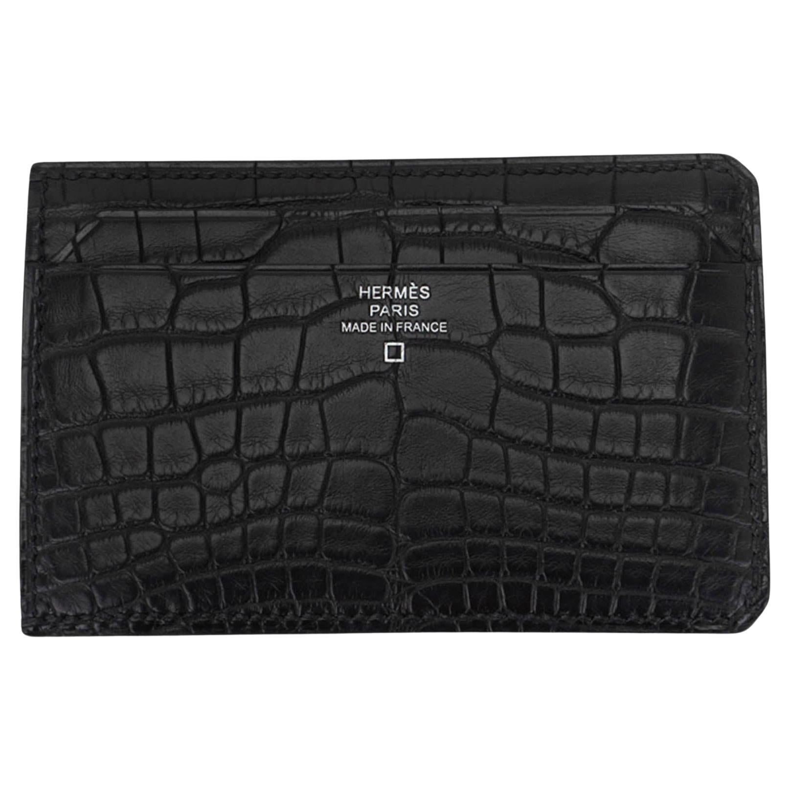 Hermes City 4CC Card Holder Black Matte Alligator For Sale