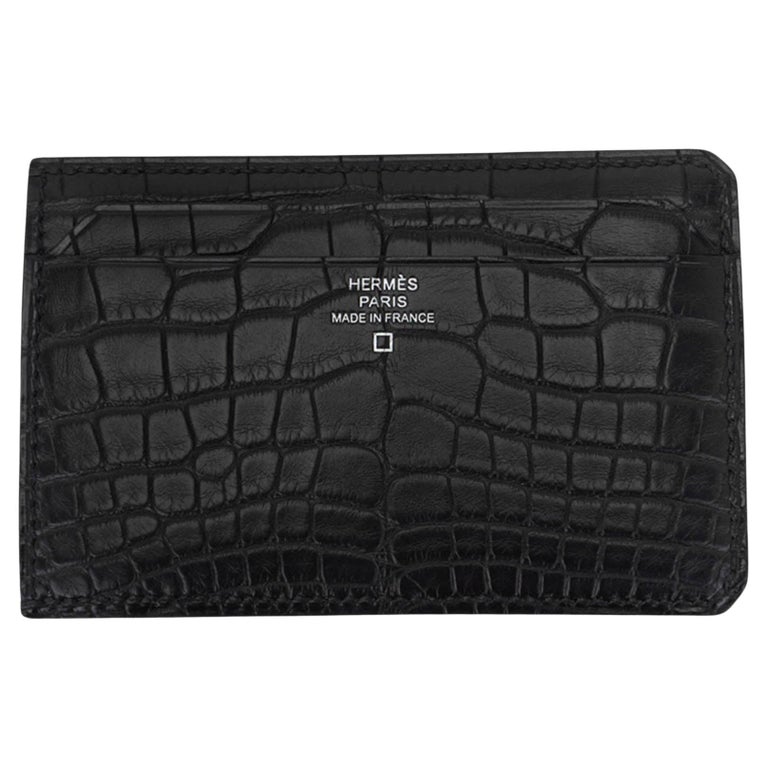 Hermes City 4CC Card Holder Black Matte Alligator For Sale at