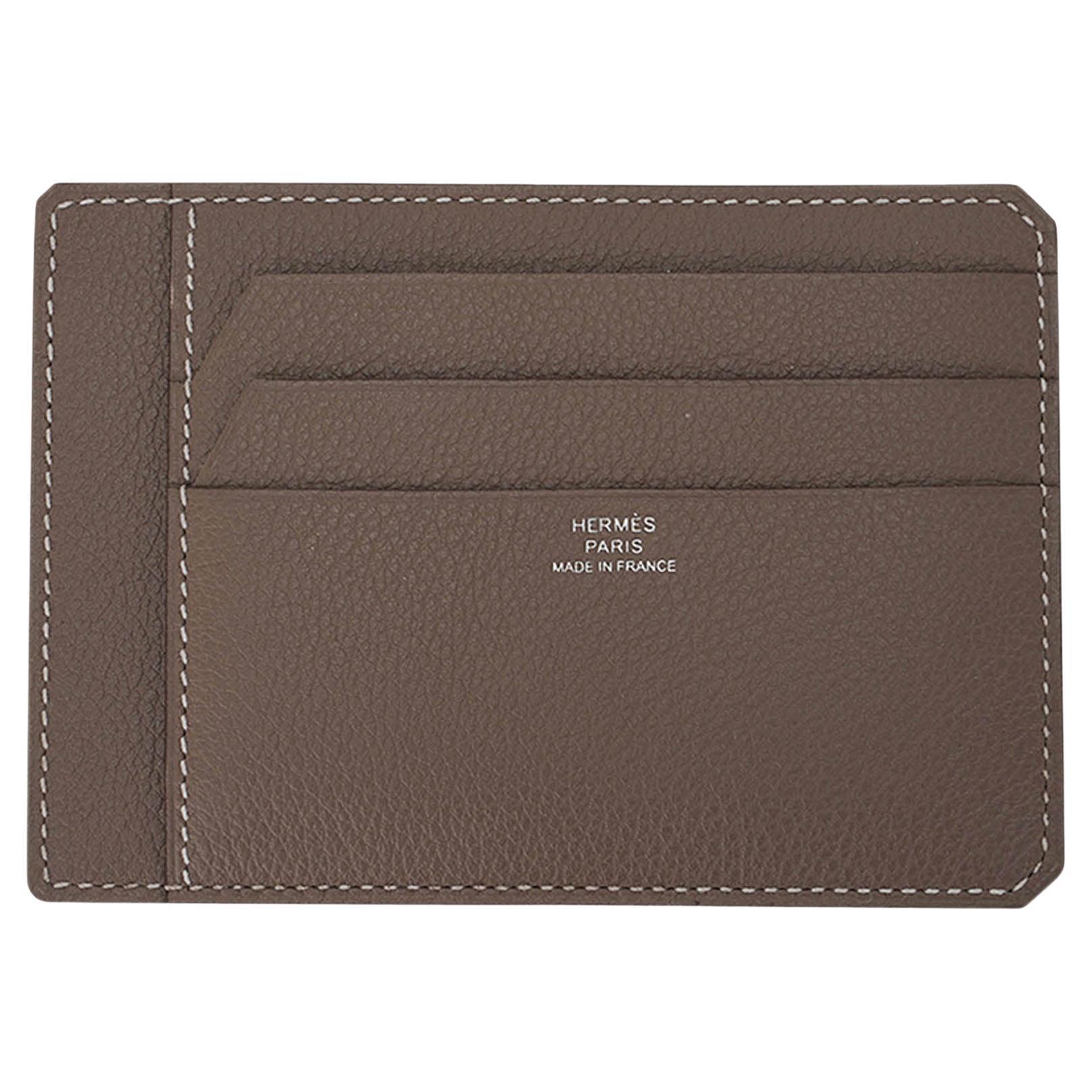 Hermes City 8CC Card Holder Etoupe Evercolor Leather For Sale