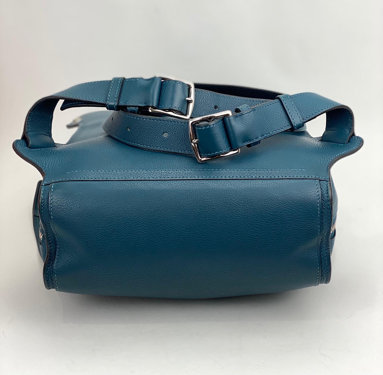 Blue HERMES City bag 27 backpack rucksack Taurillon Cristobal Colvert Leather Men's 