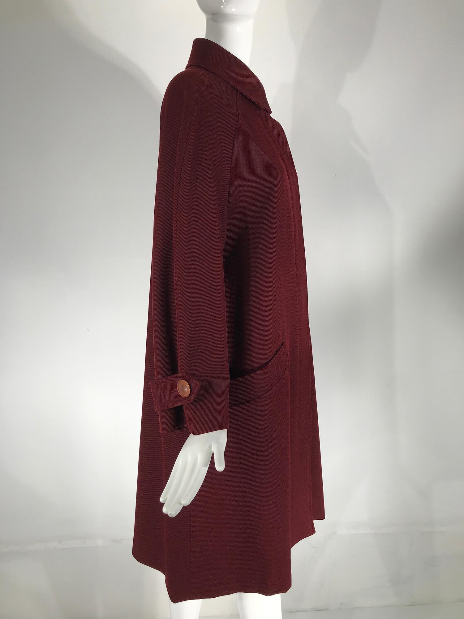 Brown Hermes Classic Burgundy Wool Twill Over Coat 