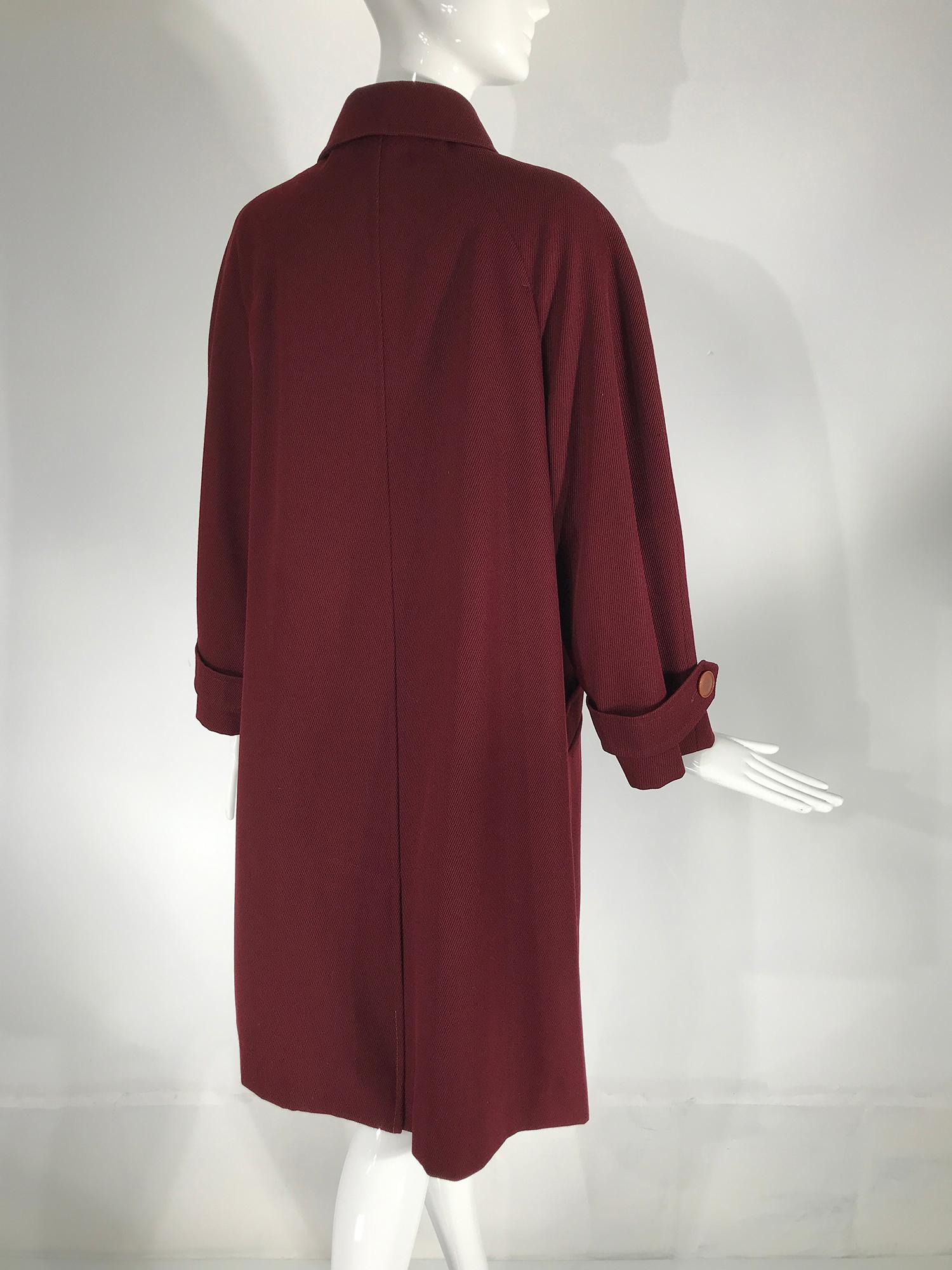 Women's Hermes Classic Burgundy Wool Twill Over Coat 