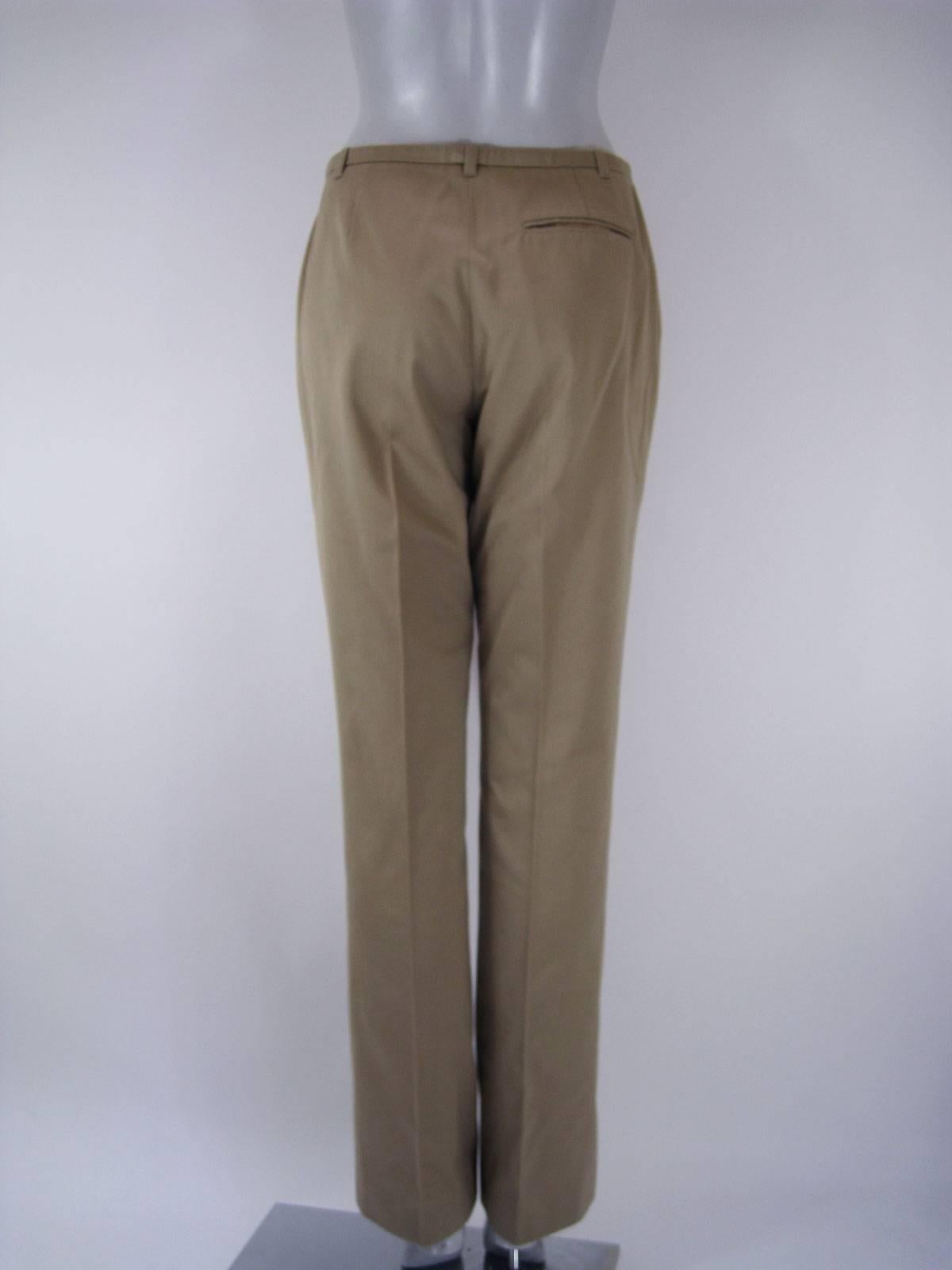 Hermès - Pantalon classique en coton kaki avec épaisseurs Bon état - En vente à Oakland, CA