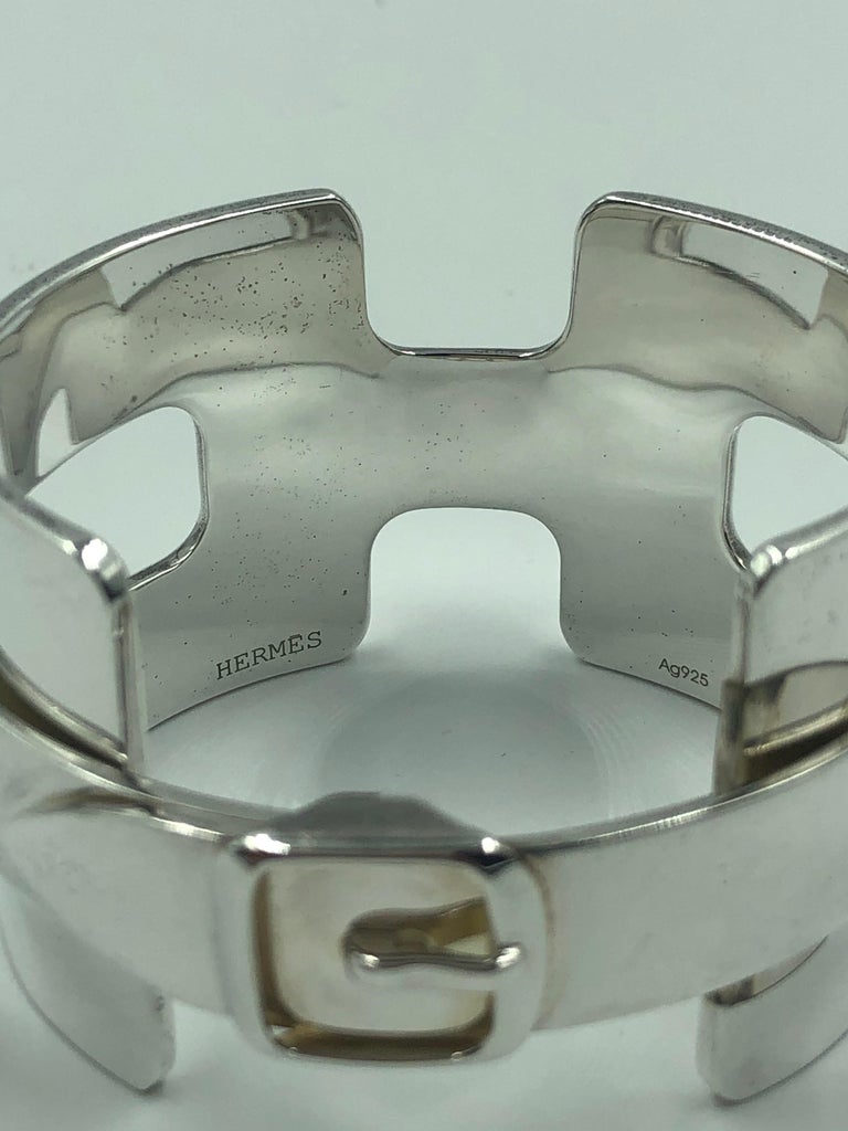 Hermés Classic H Sterling Silver Cuff Bracelet For Sale at 1stdibs