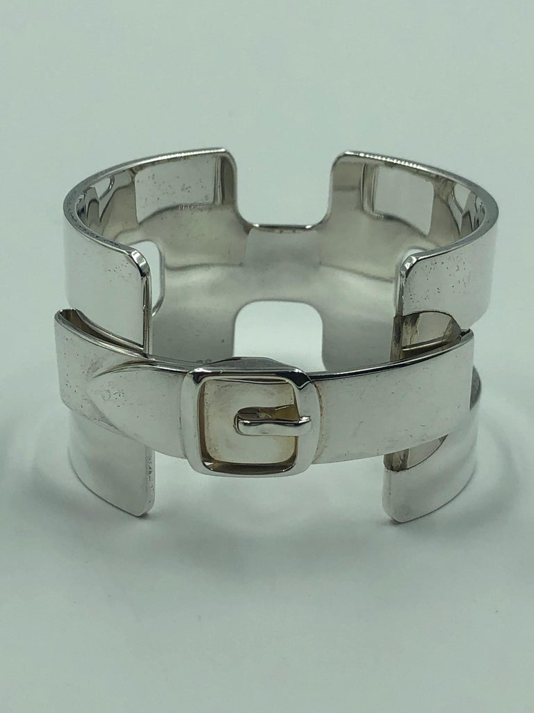 Hermés Classic H Sterling Silver Cuff Bracelet For Sale at 1stdibs
