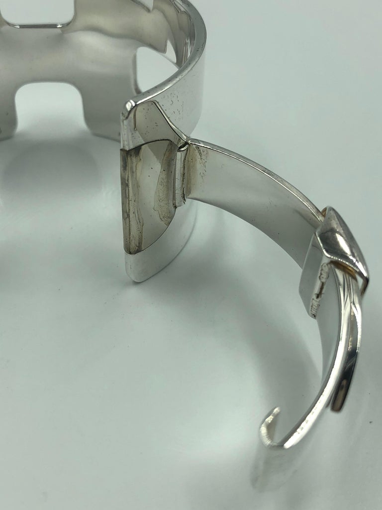 Hermés Classic H Sterling Silver Cuff Bracelet For Sale at 1stdibs