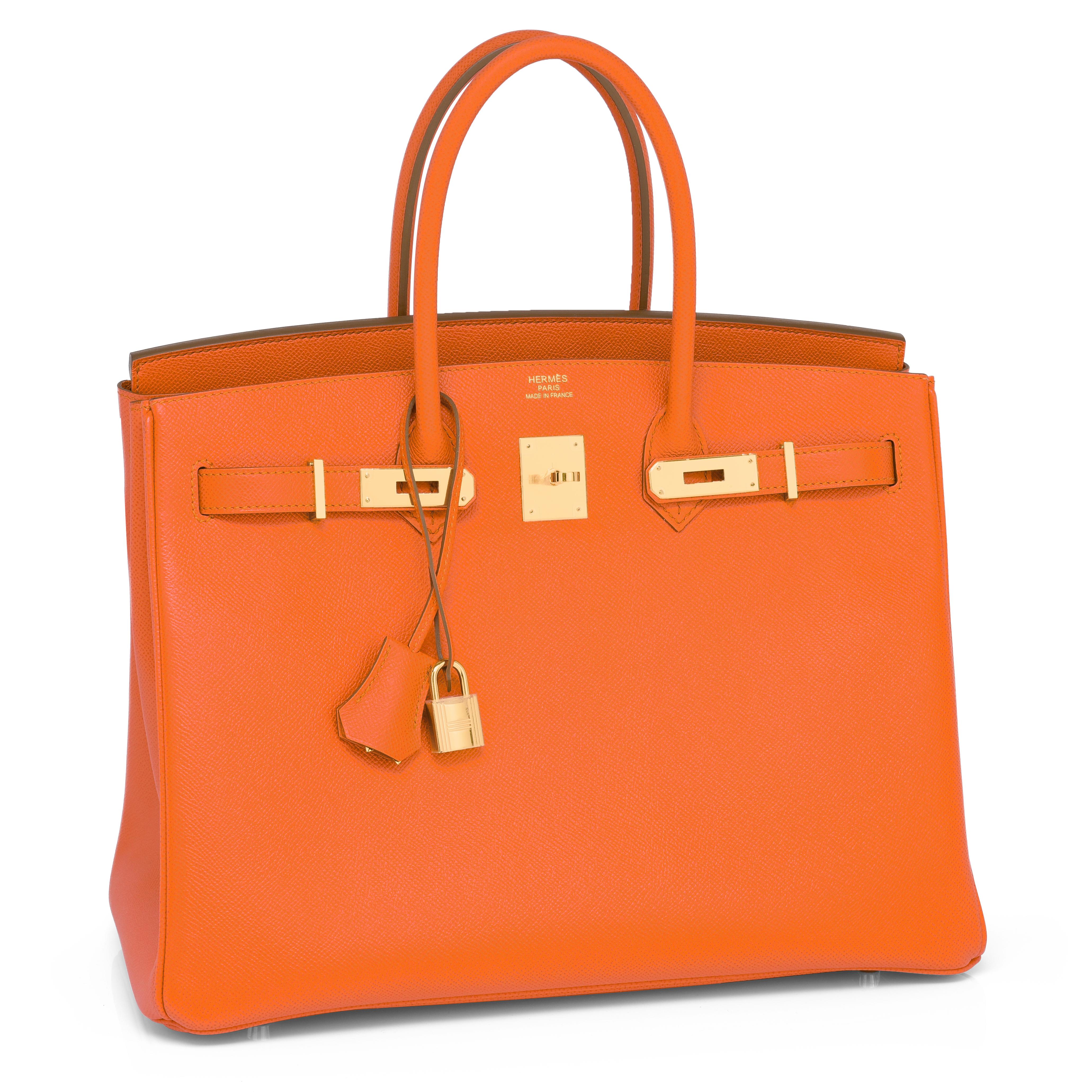 Women's or Men's Hermes Classic Orange Epsom Gold Hardware Birkin 35cm Bag