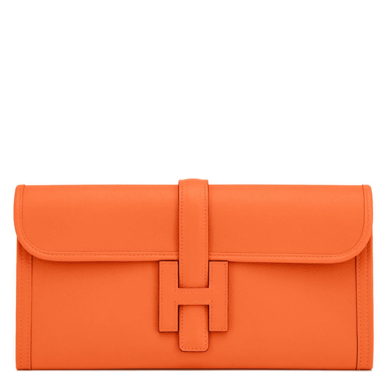 Klassische orangefarbene Jige Elan Clutch Tasche von Hermès 29cm NEU SELTEN (Orange)
