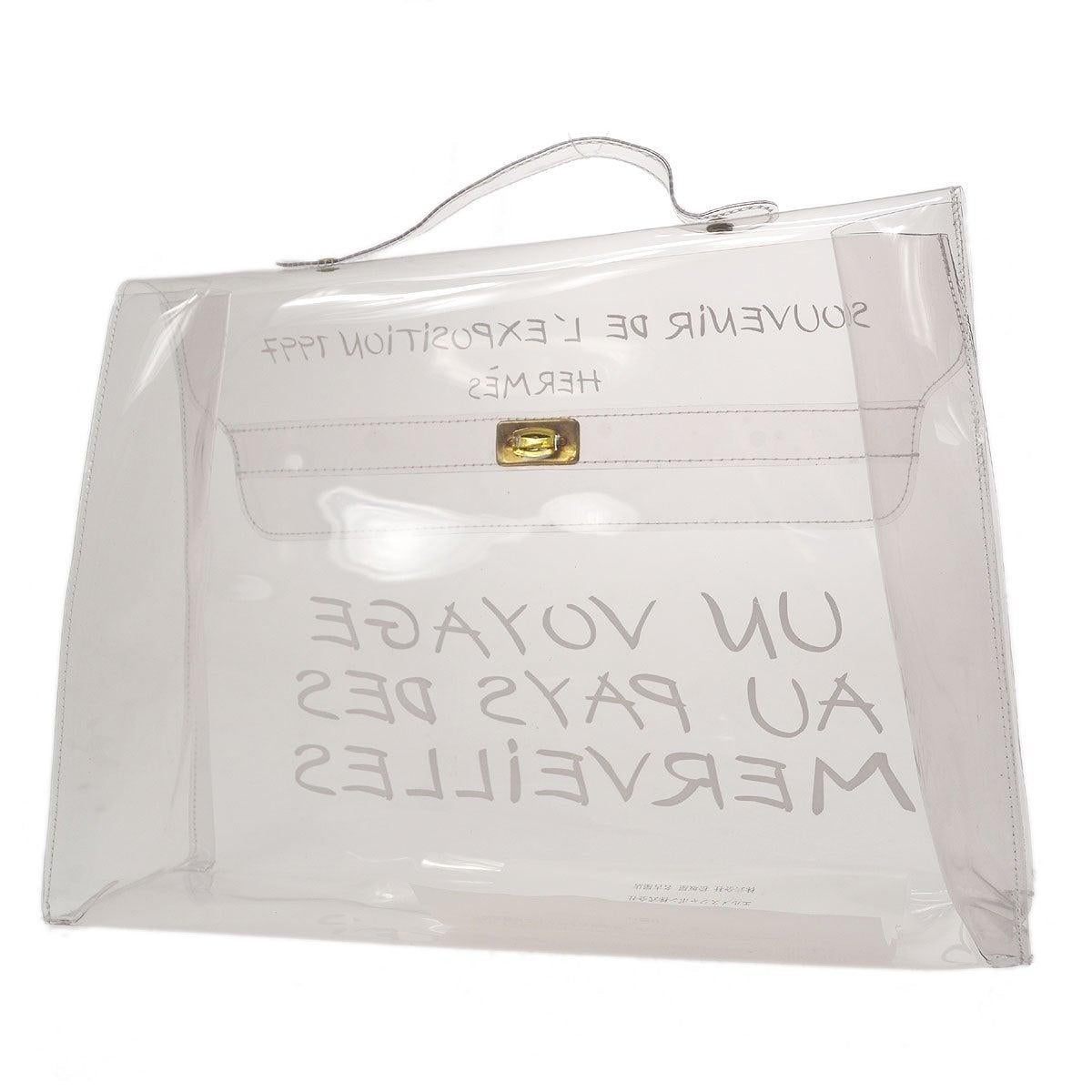 HERMES Klar PVC Vinyl Gold Hardware Carryall Kelly Top Handle Tote Bag Damen im Angebot