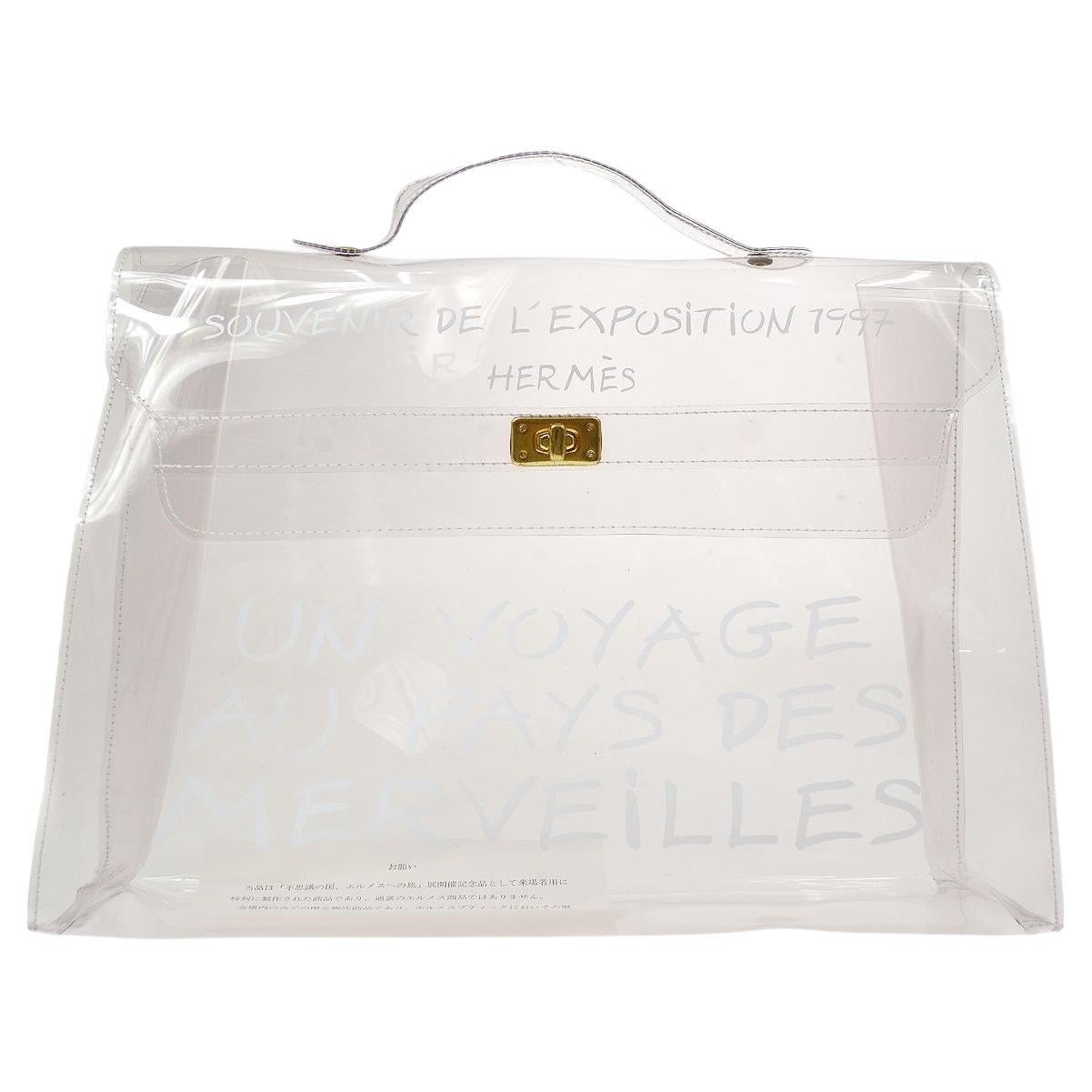 HERMES Clear PVC Vinyl Gold Hardware Carryall Kelly Top Handle Tote Bag