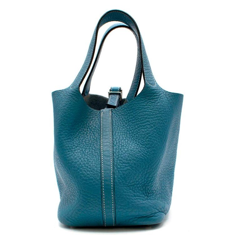 Hermes Clemence Leather Blue Jean Picotin 18 Bag For Sale at 1stDibs
