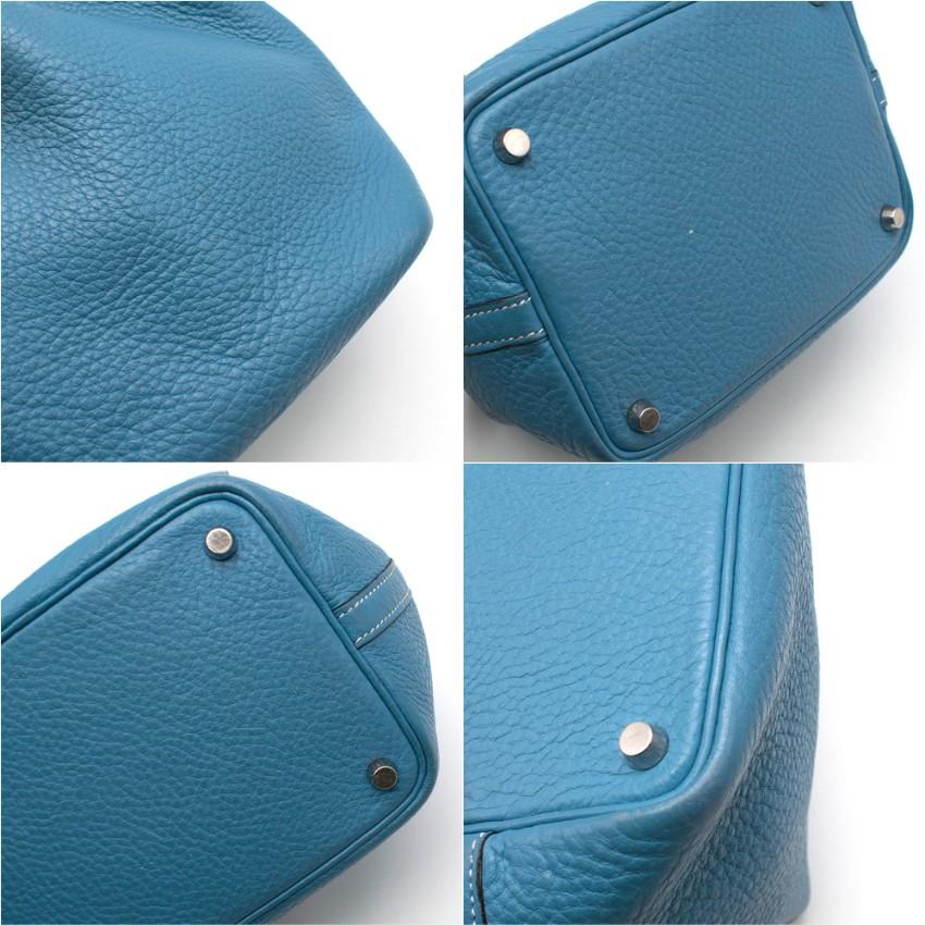 Hermes Clemence Leather Blue Jean Picotin 18 Bag In Good Condition For Sale In London, GB