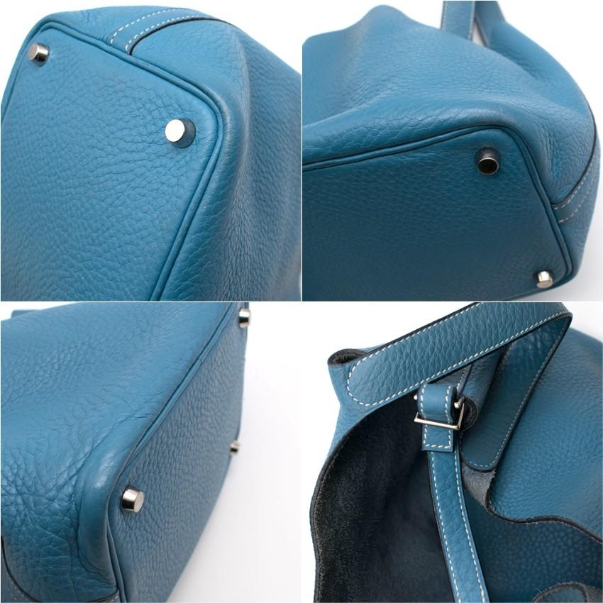 Women's Hermes Clemence Leather Blue Jean Picotin 18 Bag For Sale