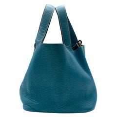 Hermes Clemence Leather Blue Jean Picotin 18 Bag