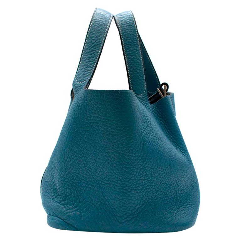 Hermes Clemence Leather Blue Jean Picotin 18 Bag For Sale at 1stDibs