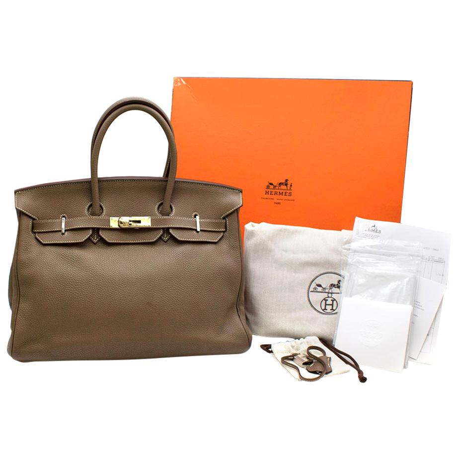 Hermes Clemence Leather Etoupe Birkin 35 PHW