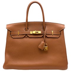 Hermes Clemence Leather Gold 35cm Birkin Bag