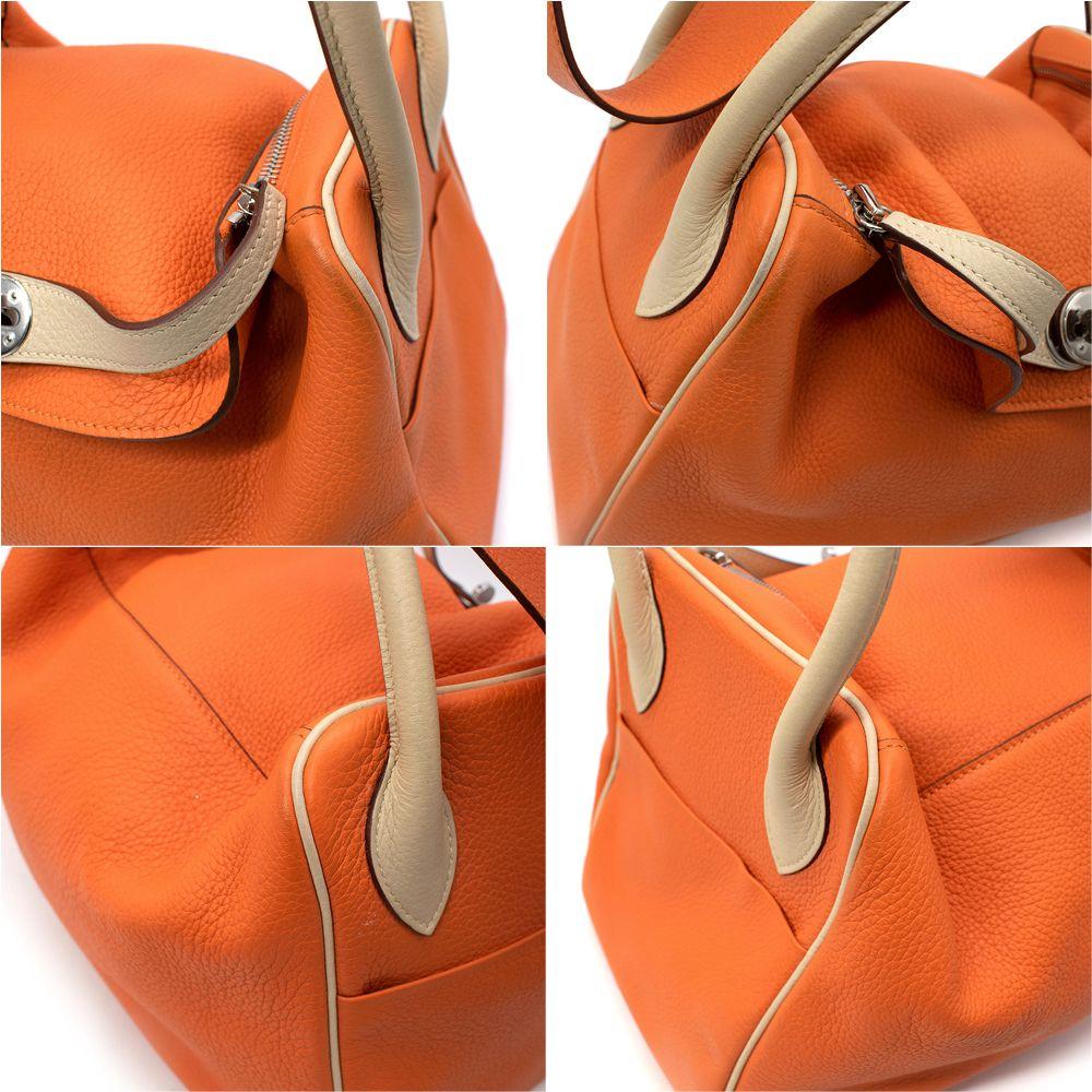 Hermes Clemence Leather Orange & Parchemin Lindy 34 PHW For Sale 3