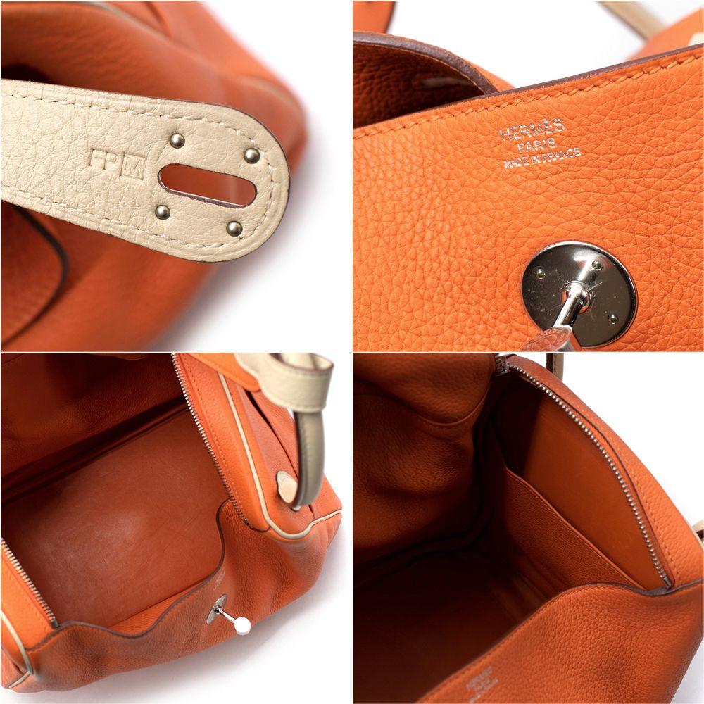 Hermes Clemence Leather Orange & Parchemin Lindy 34 PHW For Sale 2