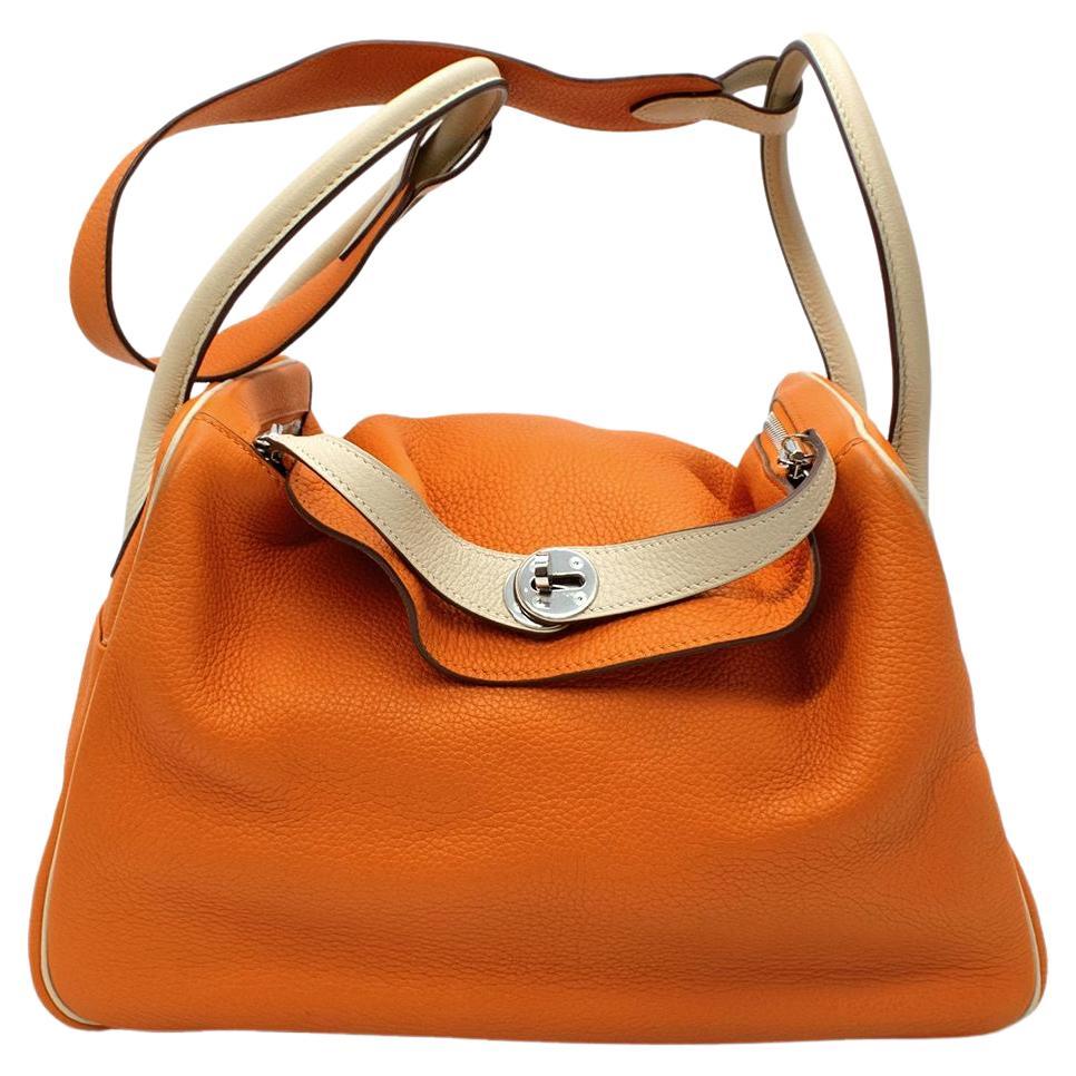 Hermes Clemence Leather Orange & Parchemin Lindy 34 PHW For Sale