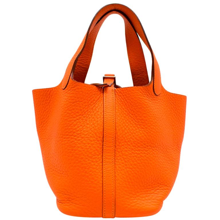 Hermes Clemence Leather Orange Poppy Picotin Lock 18 For Sale at ...