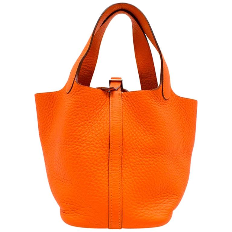 Hermes Clemence Leather Orange Poppy Picotin Lock 18 For Sale