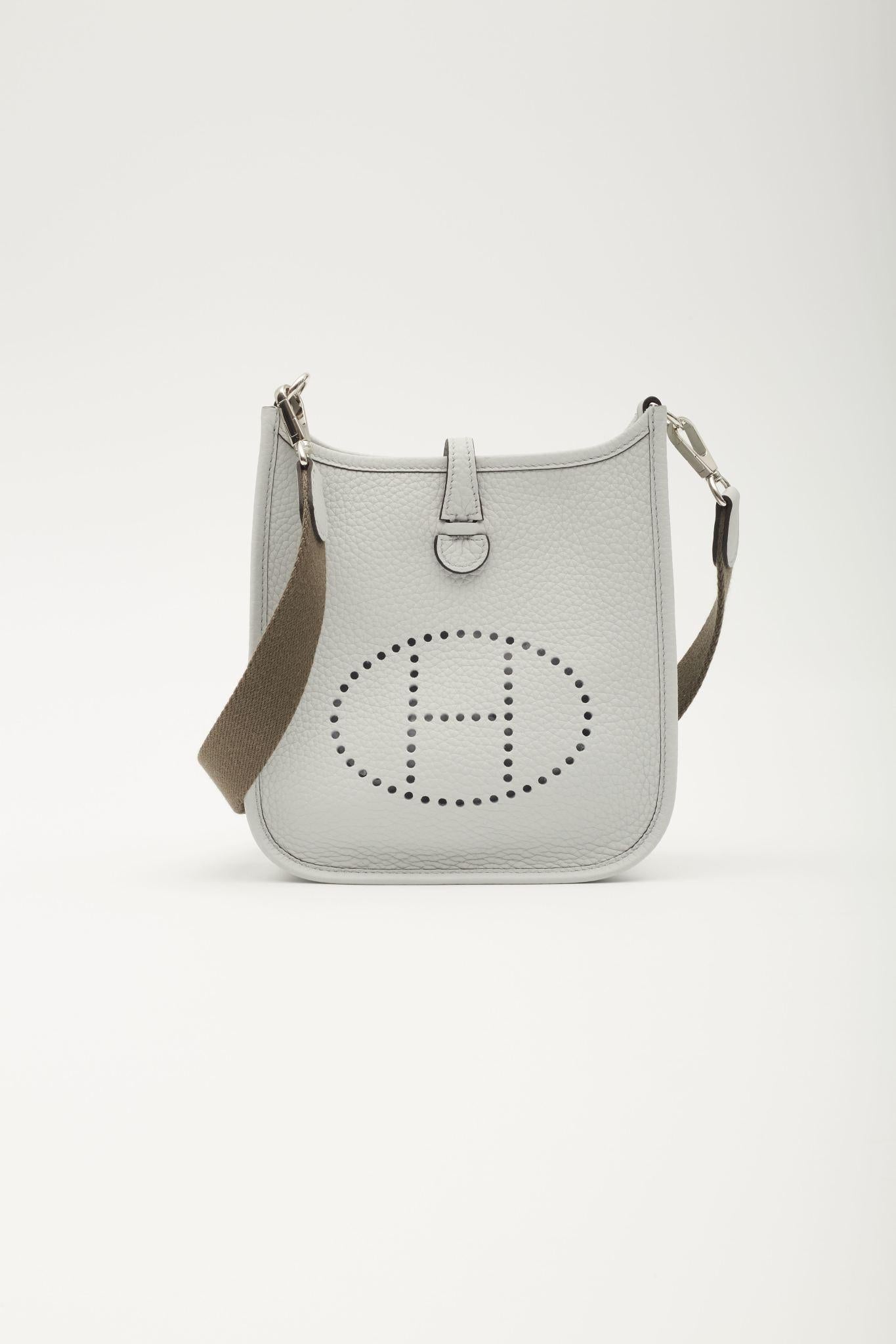 Gray Hermès Clemence Leather Pale Blue Evelyn Tpm Crossbody Bag For Sale