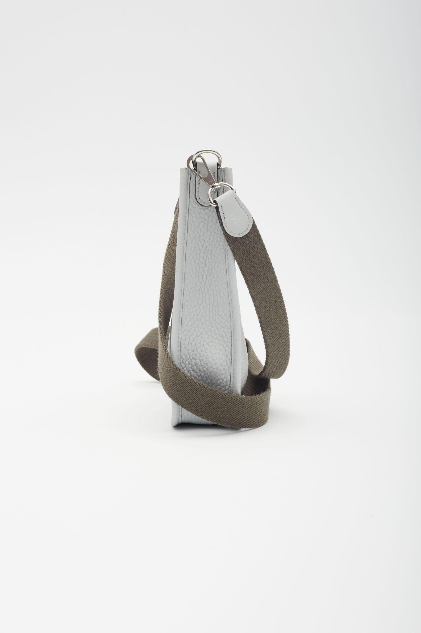 Women's Hermès Clemence Leather Pale Blue Evelyn Tpm Crossbody Bag For Sale