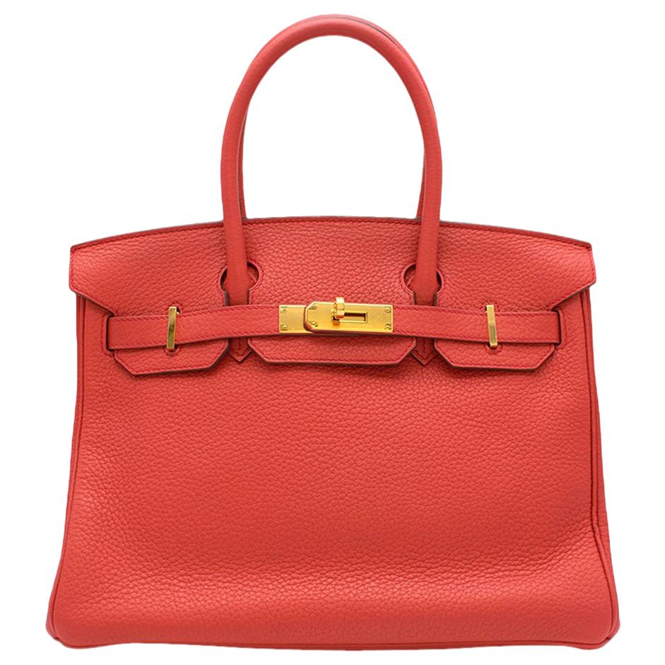 Hermes Clemence Leather Rouge Pivoine Birkin 30 GHW - T 2015