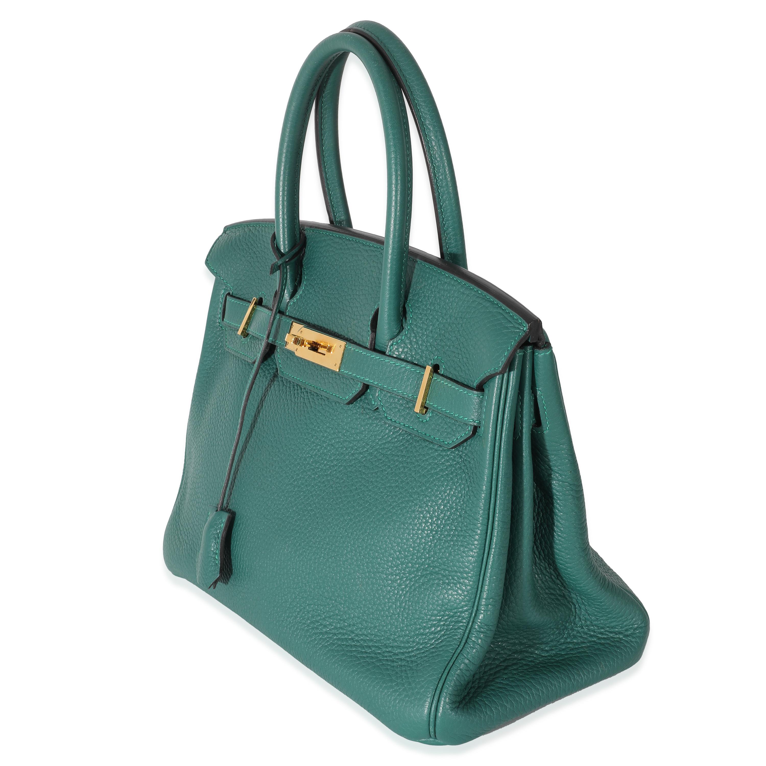 Hermes Clemence Malachite Birkin 30 GHW In Excellent Condition For Sale In New York, NY