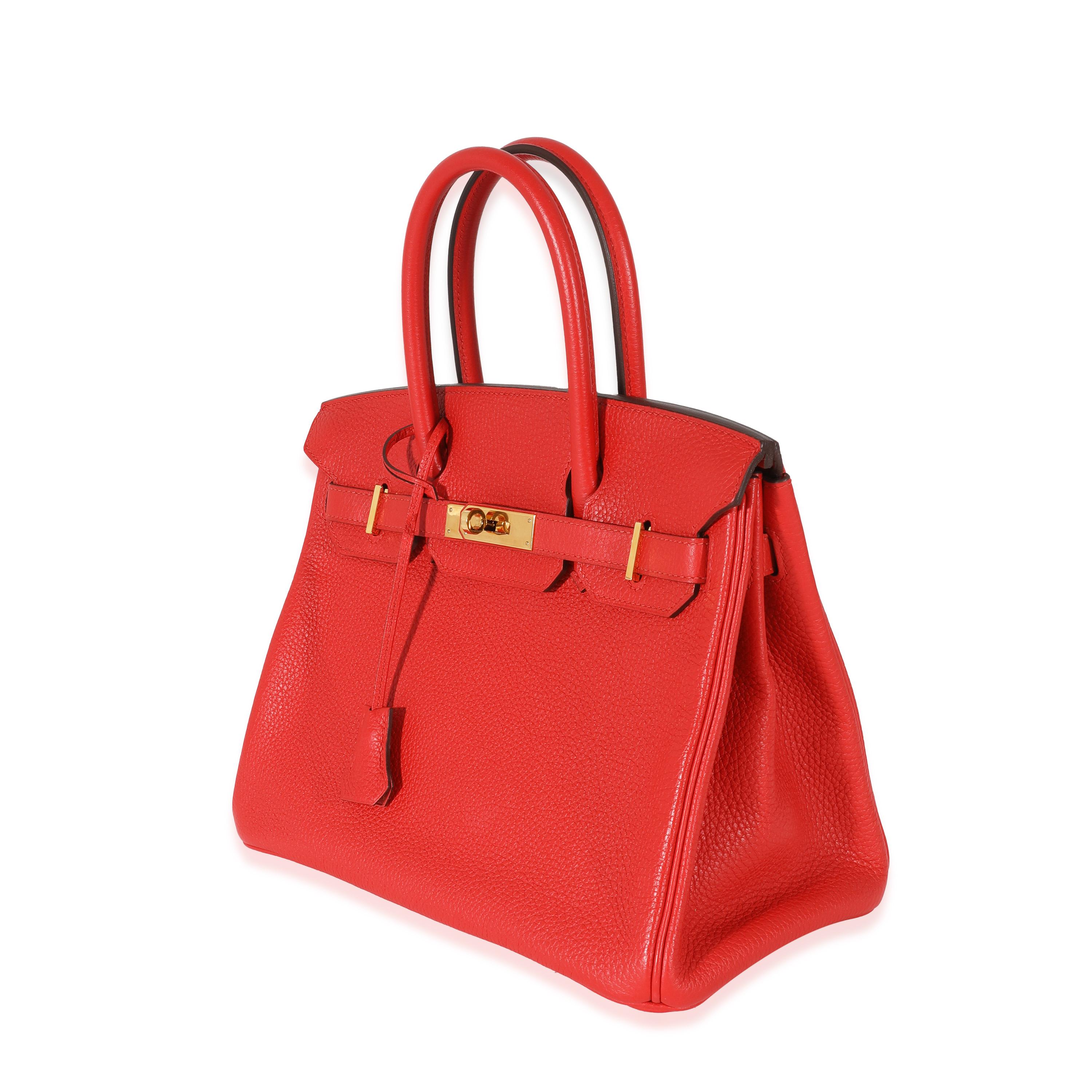 Hermes Clemence Rouge Tomate Birkin 30 GHW In Excellent Condition For Sale In New York, NY