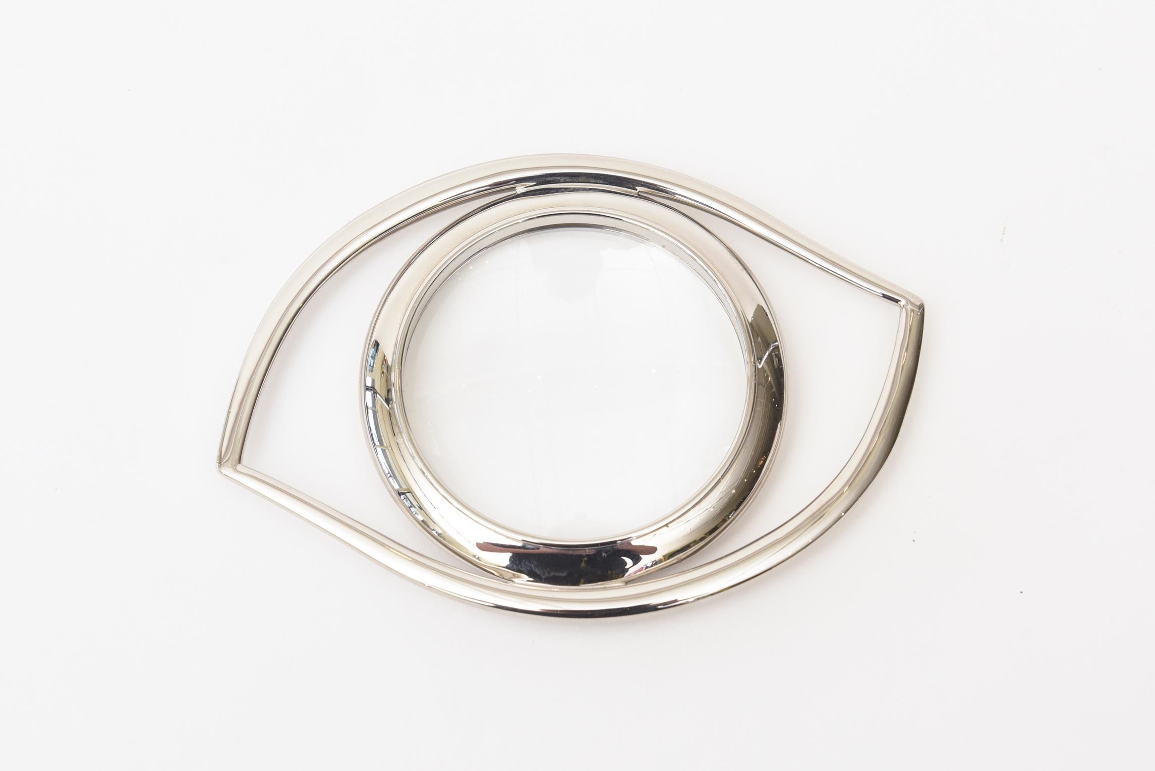 Hermès Cleopatra Eye Magnifier Silver Plated Vintage Desk Accessory In Good Condition For Sale In North Miami, FL