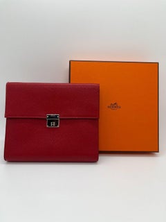 Hermes Clic 16 Wallet Leather Red Silver Hardware w/Box Stamp C