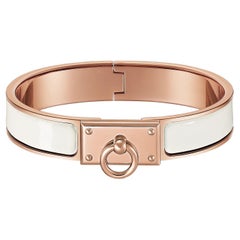 Hermes Clic Anneau bracelet White enamel rose gold plated hardware Size GM 19cm