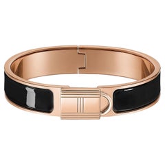 Hermes Clic Cadenas bracelet Black enamel rose gold plated hardware Size PM 17cm