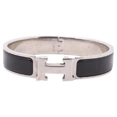 Hermes Clic Clac Bangle Bracelet in Black Metal with Palladium-Plated Hardware