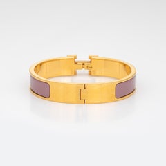 Hermes Clic Clac Armband 17cm PM Schmal Lila Mauve Gelb Gold Tone