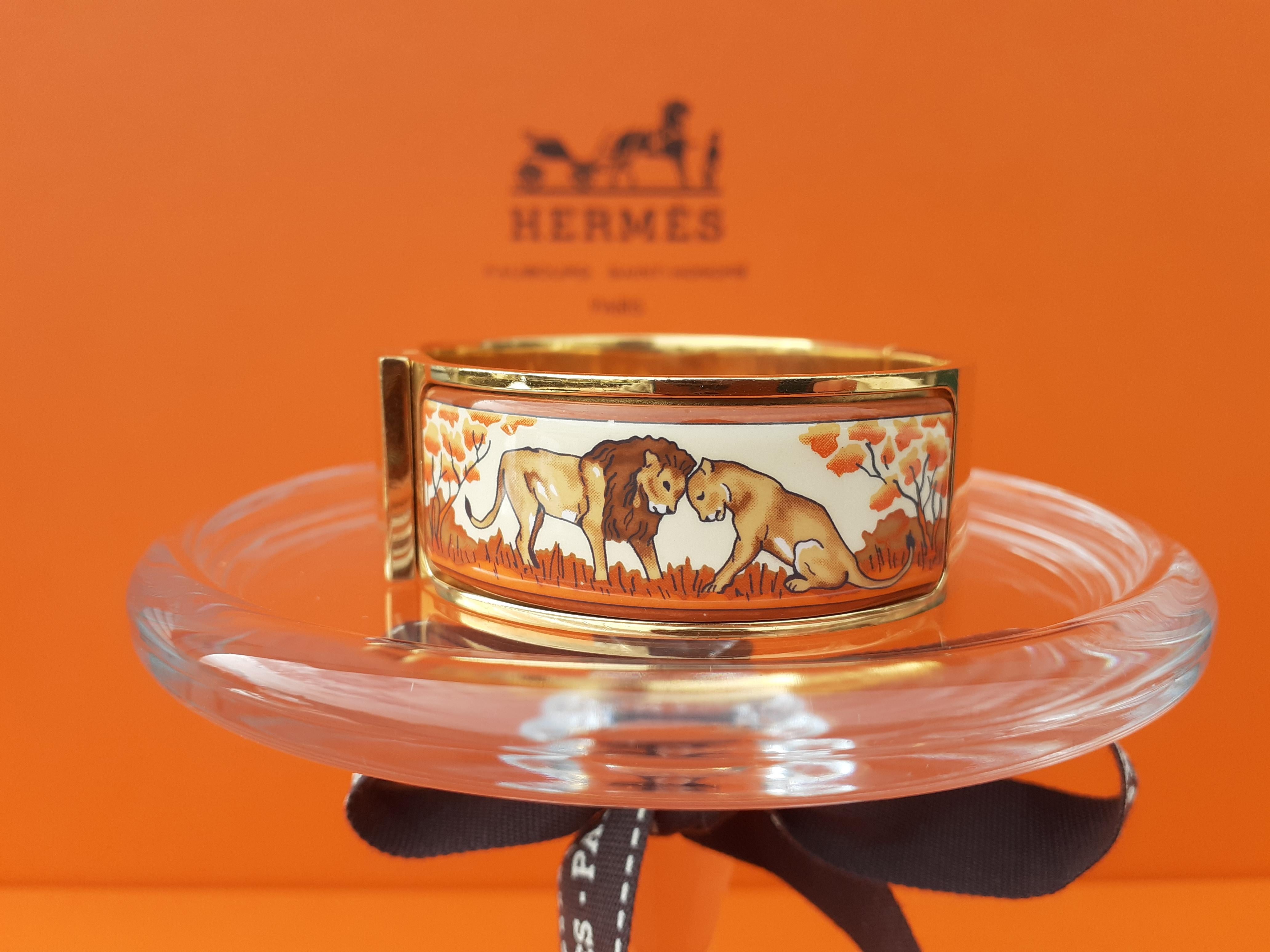 Hermès Clic Clac Bracelet Enamel Lions and Lionesses in Savannah GHW Size GM 1