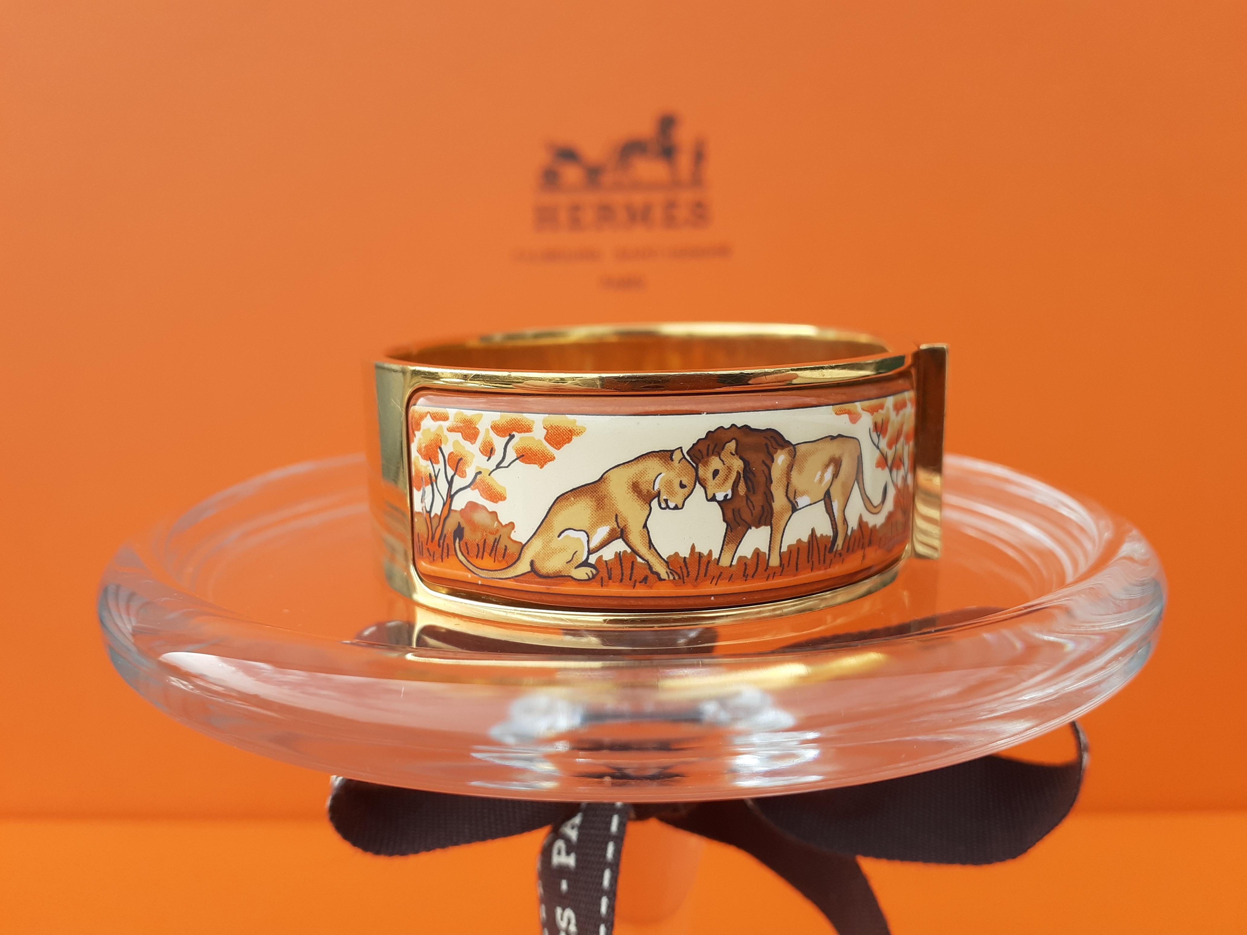 Hermès Clic Clac Bracelet Enamel Lions and Lionesses in Savannah GHW Size GM 2